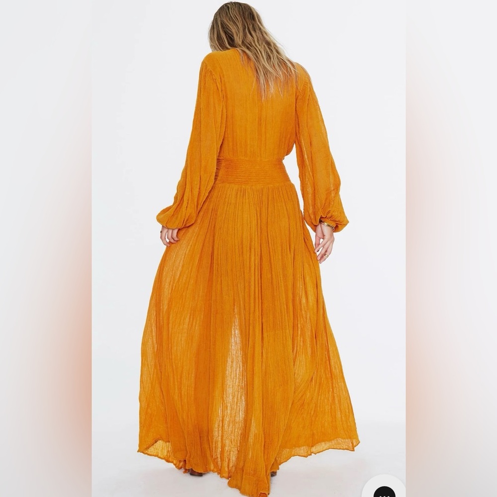 Jen’s Pirate Booty Lapis Rust Boho Maxi Dress Long Sleeve Slit Festival | Size S - Picture 8 of 17